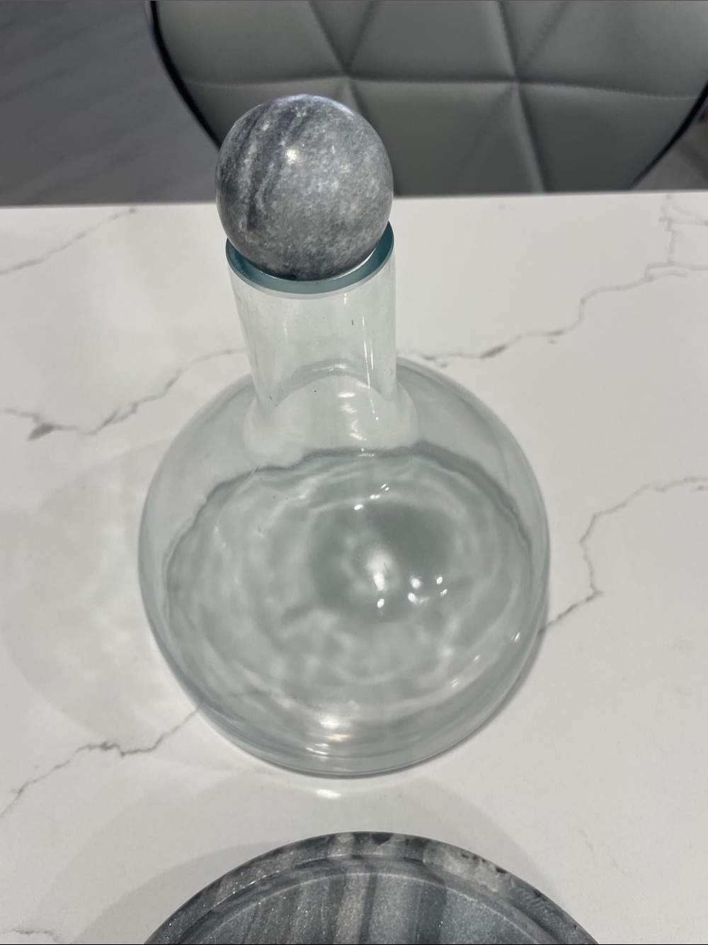 Glass Decanter with Gray Marble Stopper and Base - Picture 3 of 6
